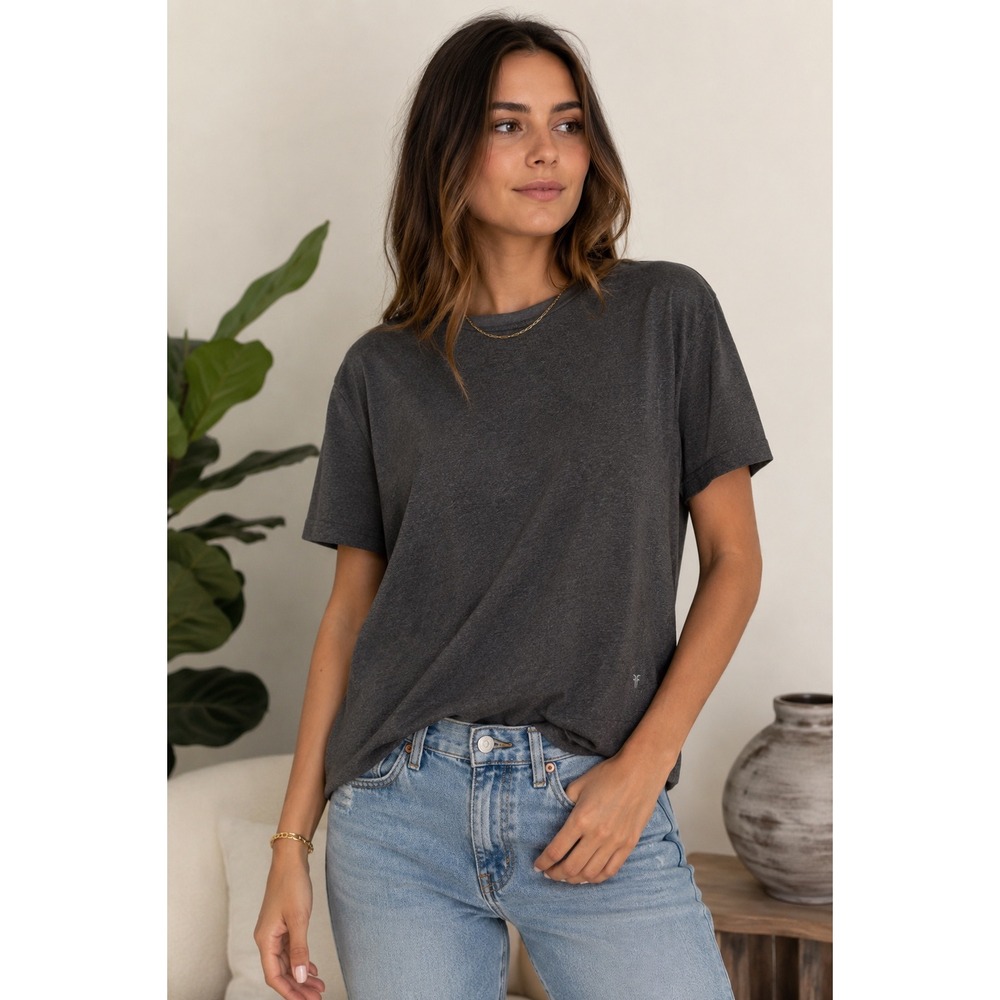 Frye Womens Charcoal Heather Grey Cotton Blend Short Sleeve T-Shirt Size L